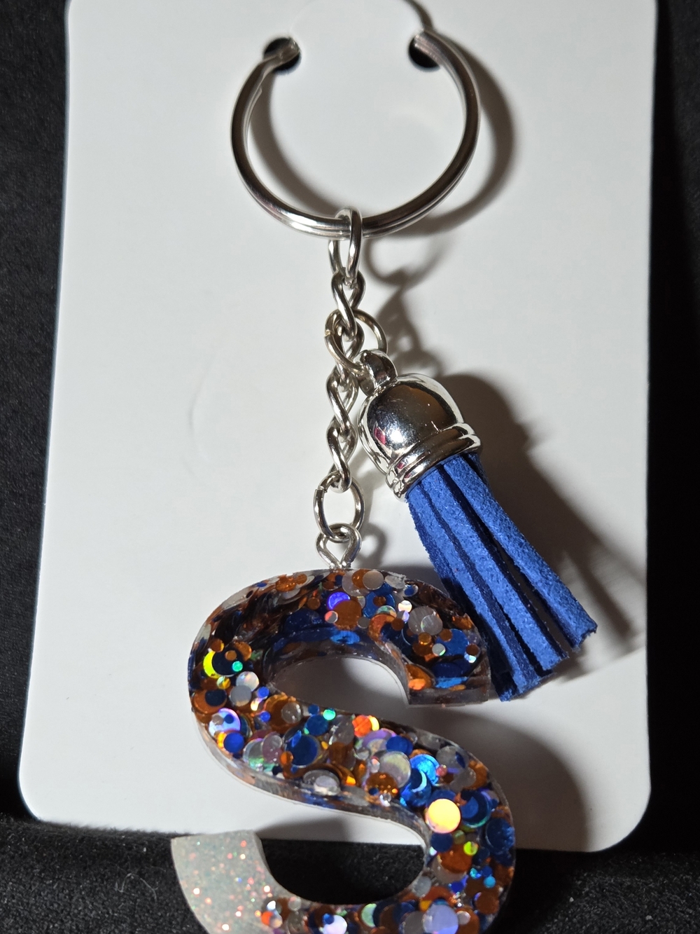 Blue Sequin 'S' Keyring with Tassel - Unbranded